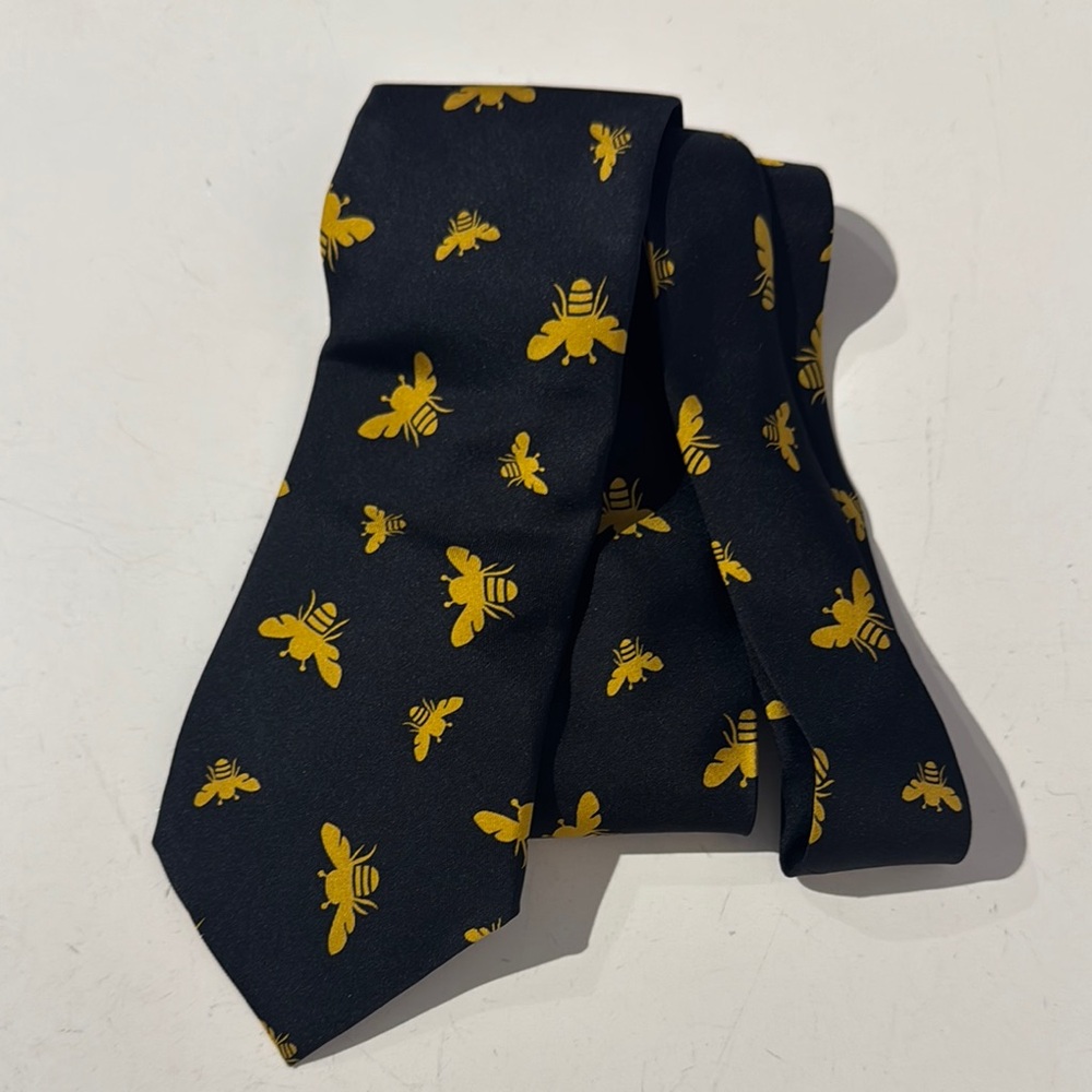 Josh Bach Yellow and Black Patterned Tie with Bee Motifs